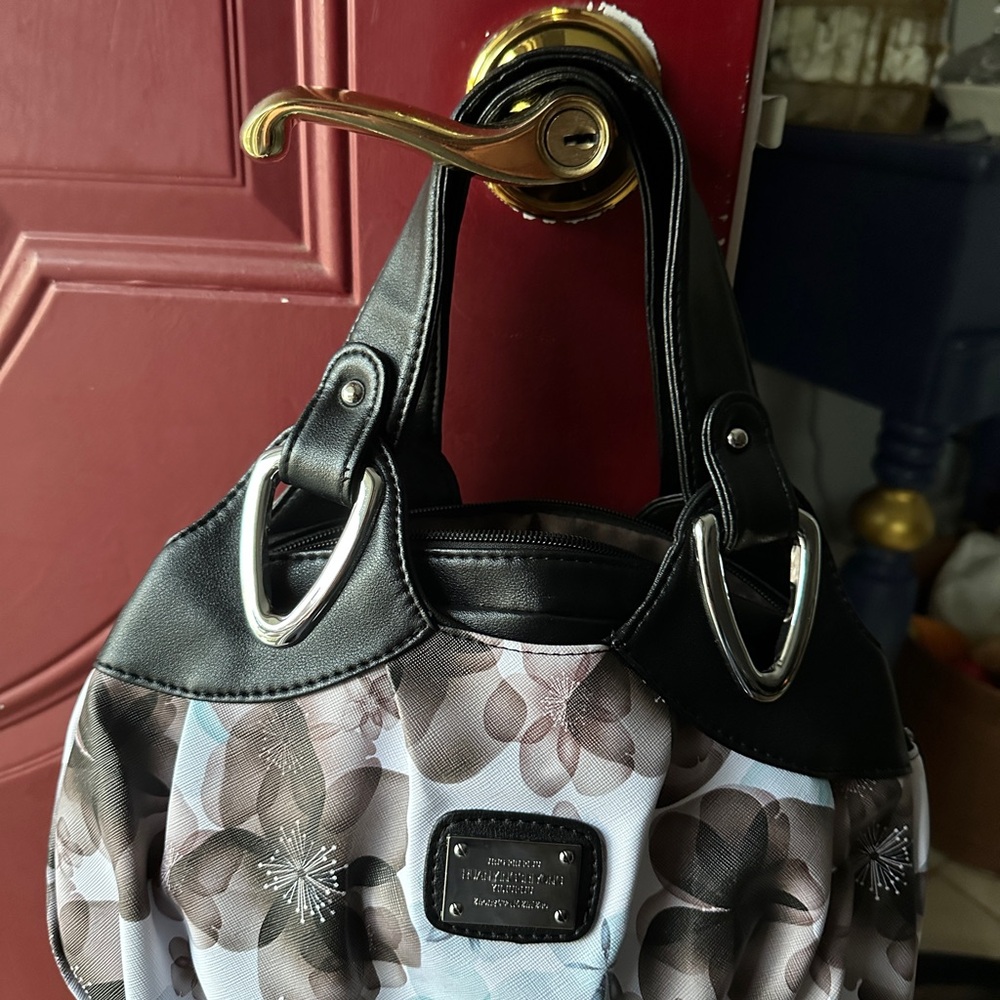 Elegant Black and Brown Floral Shoulder Bag